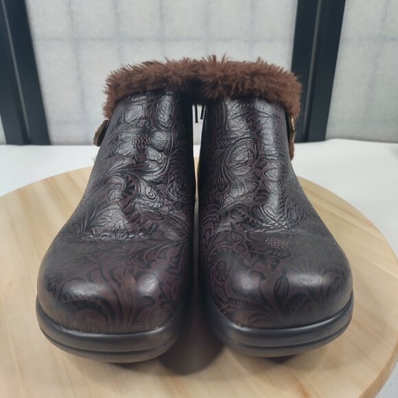 Alegria Meri Boots Tooled Leather & Faux Fur Brown Booties Women 37 / US 7 - Picture 4 of 12